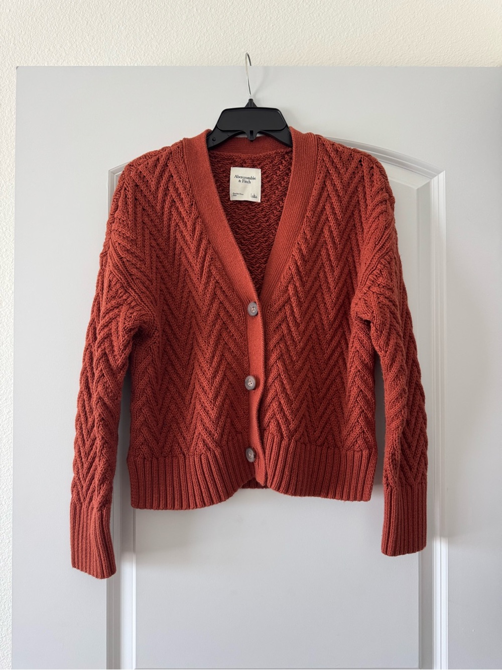 Abercrombie & Fitch Women's Burnt Orange Rust Chevron Knit Cardigan Size L